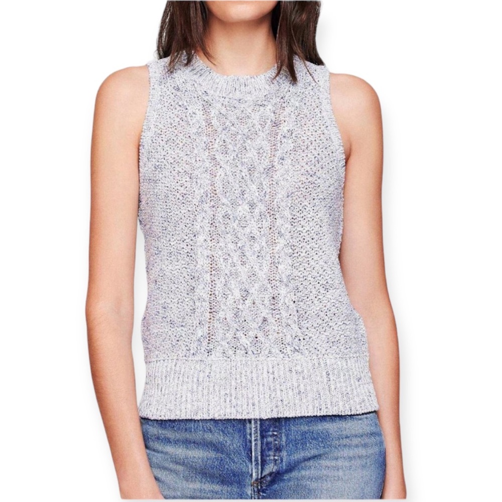 NEW White + Warren The Cotton Neon Cable Tank Top in Blue